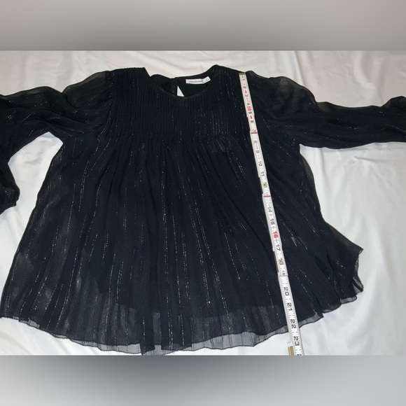 Unsubscribed black pintuck silk blouse with silver metallic accents - size 4/NWT - Picture 10 of 15
